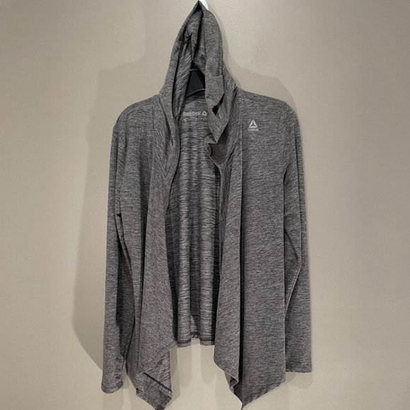 Reebok Womens Drape (open) Front Hooded sweatshirt/Jacket LngSl sz S GRAY NWOT - Picture 2 of 7